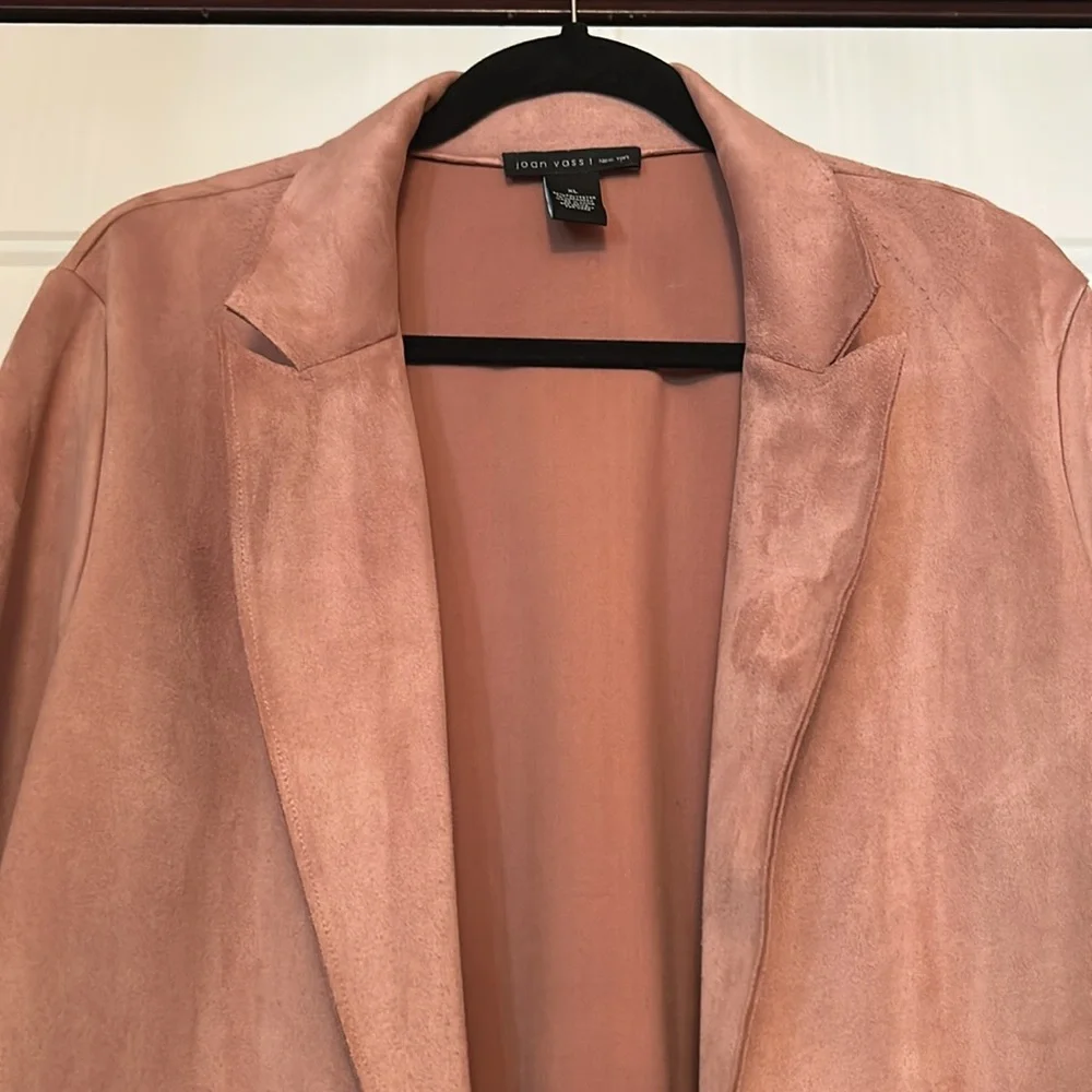 Joan Vass New York Women's Faux Suede Open Jacket/Cardigan XL Blush Pink